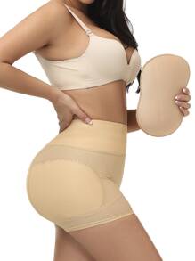 Women's Khaki High Stretch Semi-Sheer Plain Casual Shapewear Shorts