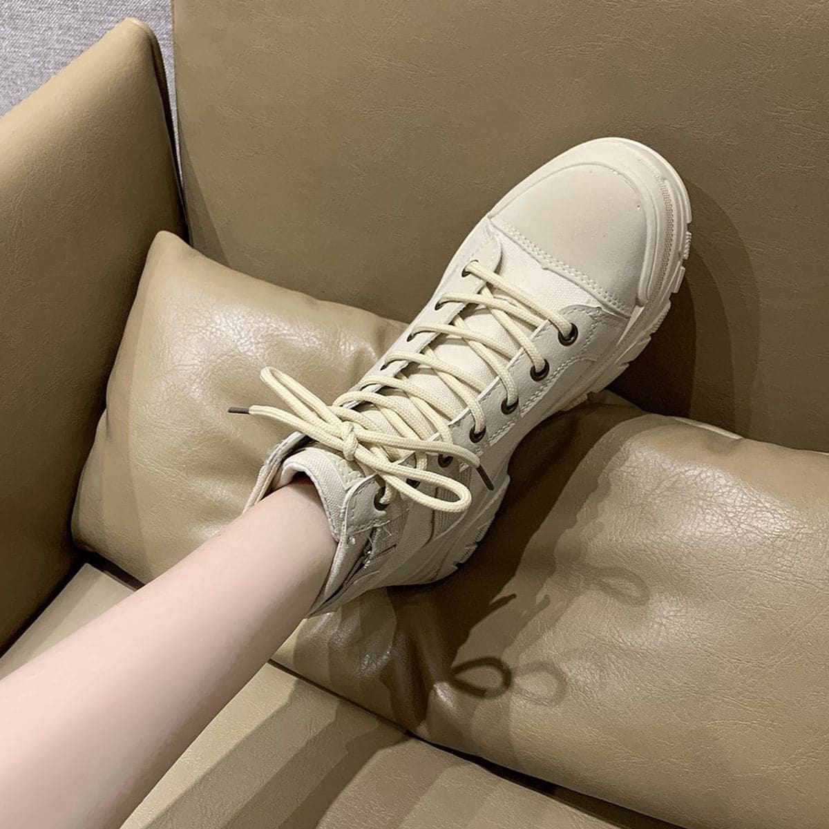 

Lace-up Front Combat Boots, Beige