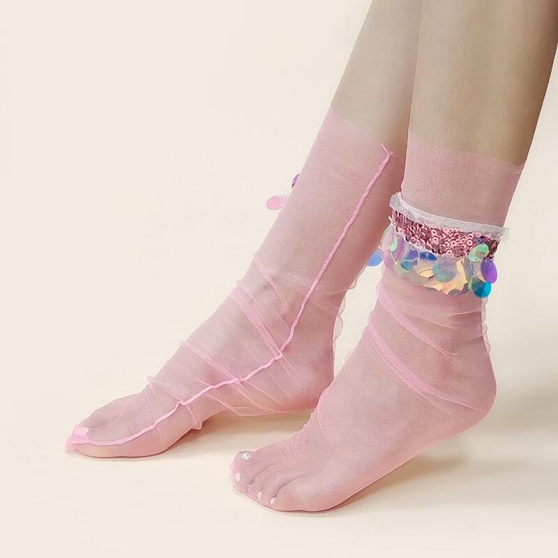 

Sequin Decor Crew Socks, Pink