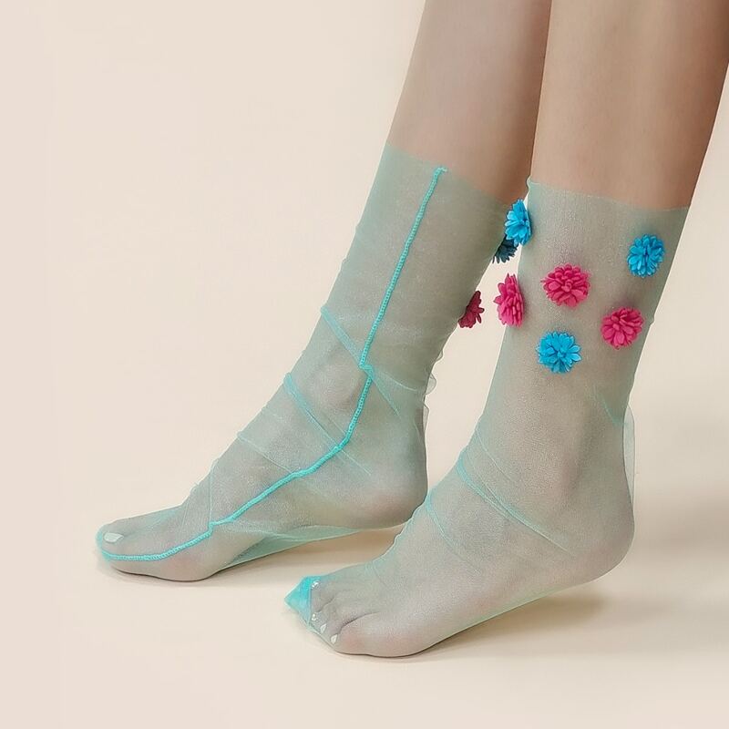 

Flower Decor Crew Socks, Mint green
