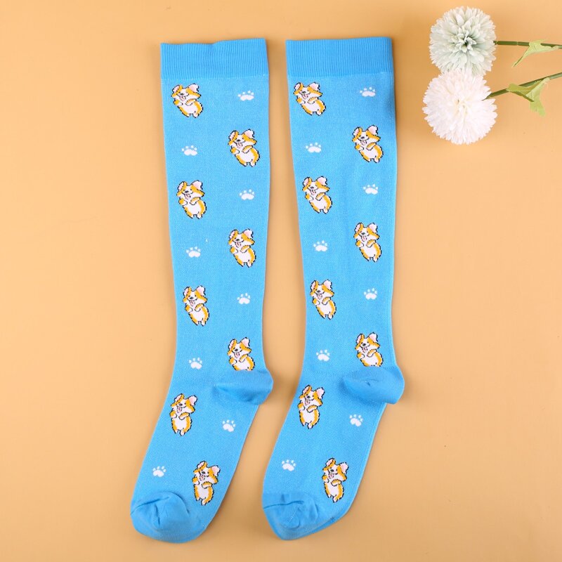 

Dog Print Over The Calf Socks, Baby blue