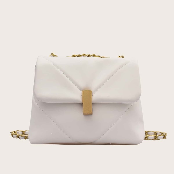 

Chevron Metallic Decor Chain Bag, White
