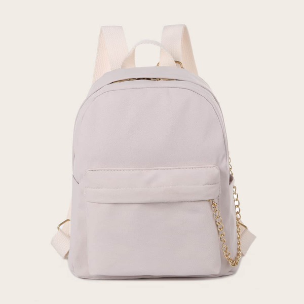 

Minimalist Chain Decor Functional Backpack, Beige