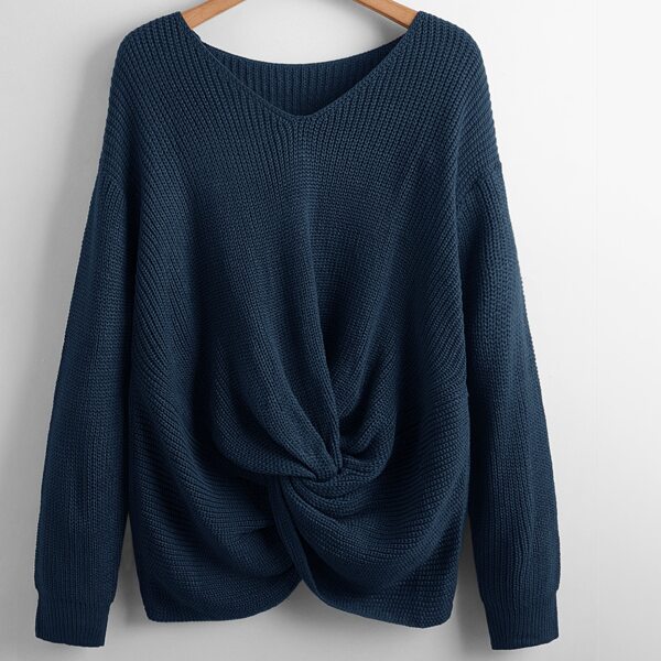 

Plus Twist Hem V Neck Sweater, Navy blue