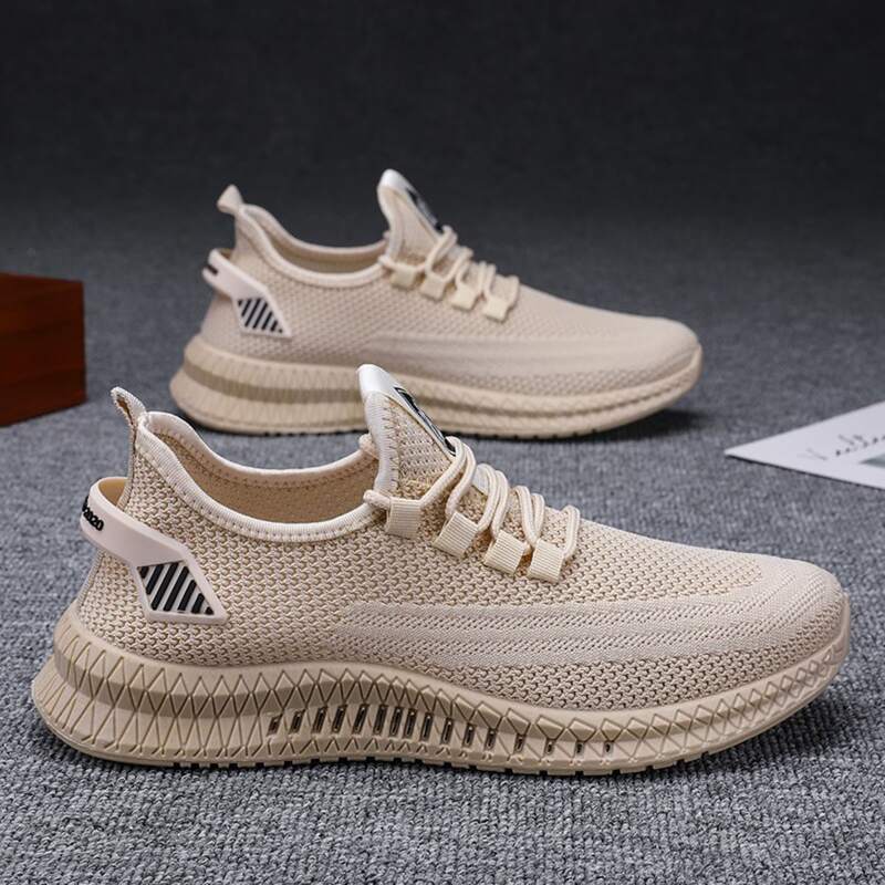 

Men Knit Detail Lace-up Front Running Shoes, Beige