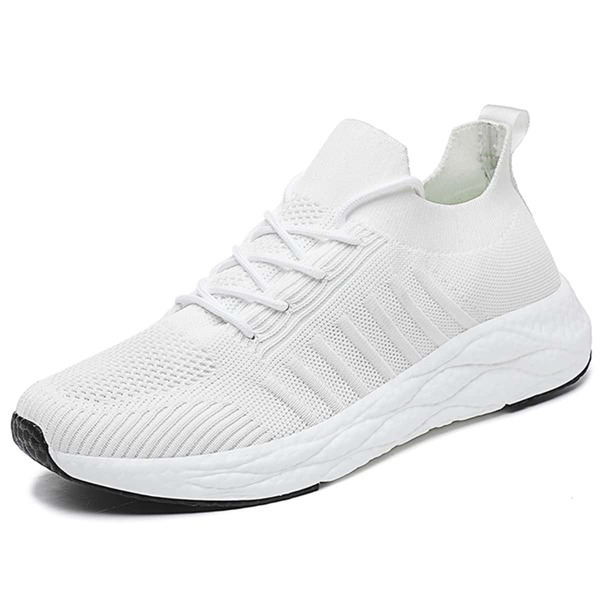 

Men Minimalist Lace Up Decor Knit Sneakers, White
