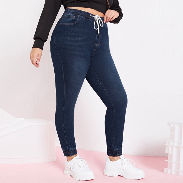 

Plus Drawstring Waist Skinny Jeans, Dark wash