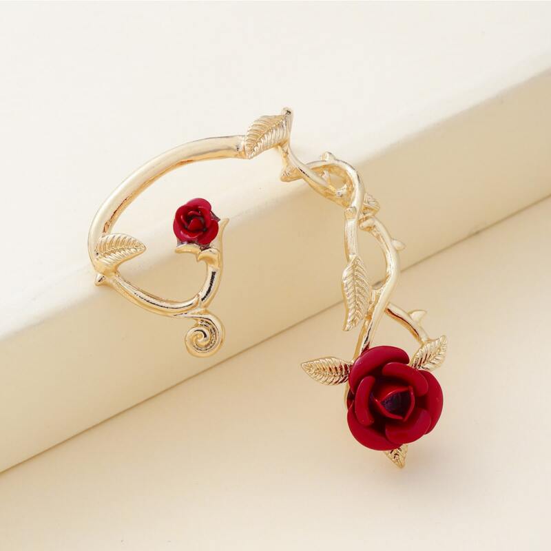 

1pc Floral Decor Ear Cuff, Red