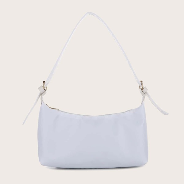 

Minimalist Zip Shoulder Baguette Bag, White