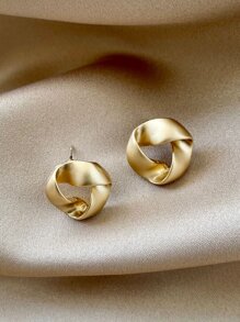 扭纹几何耳钉 - 金黃色 - 查看 4