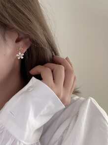 Pendientes con flor con diamante de imitación - Amarillo Oro - Ver 4