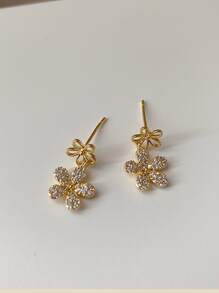 Pendientes con flor con diamante de imitación - Amarillo Oro - Ver 2