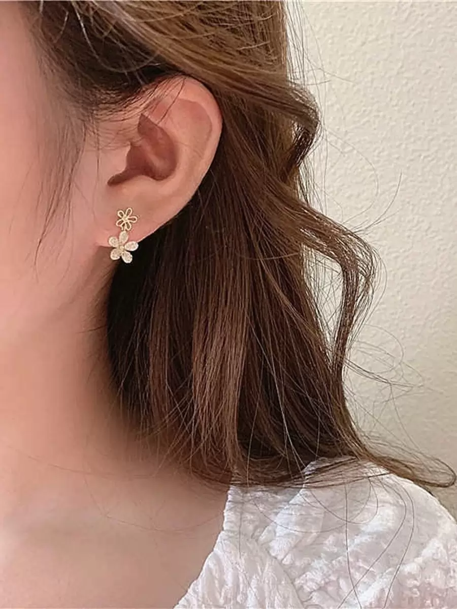 Pendientes con flor con diamante de imitación - Amarillo Oro - Ver 1