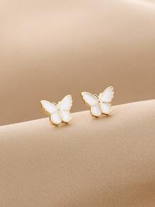 Butterfly Design Stud Earrings - White - View 1