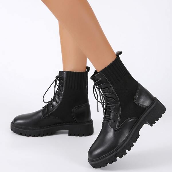 

Minimalist Lace Up Front Combat Boots, Black