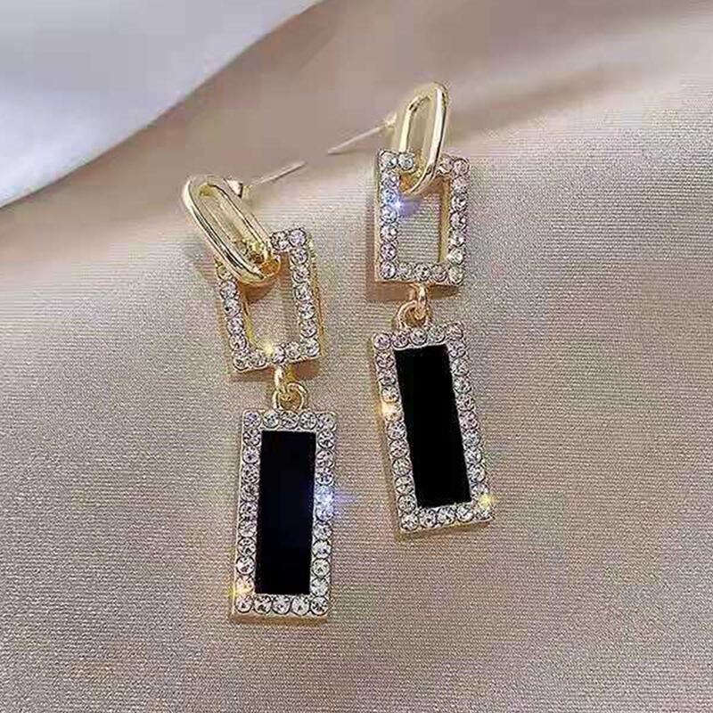 

Rhinestone Decor Geo Drop Earrings, Gold