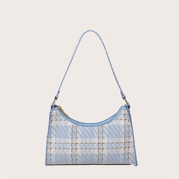 

Girls Plaid Pattern Baguette Bag, Blue