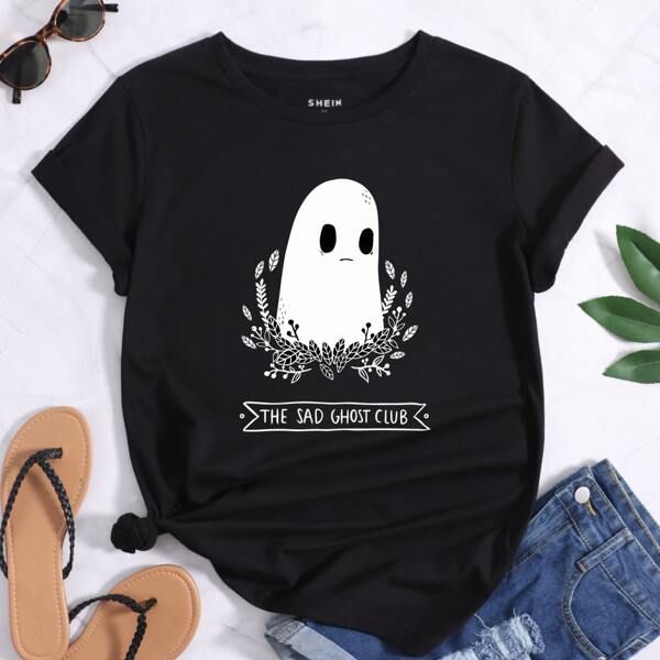 

Ghost & Slogan Graphic Tee, Black