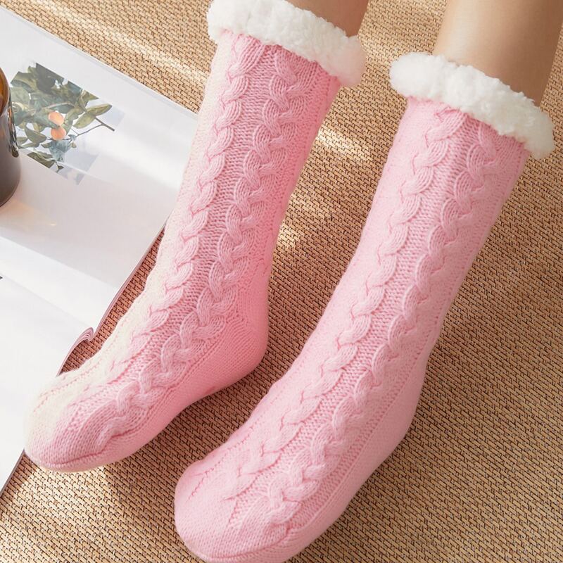 

Contrast Trim Floor Socks, Pink