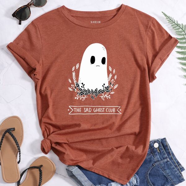 

Ghost & Slogan Graphic Tee, Rust brown