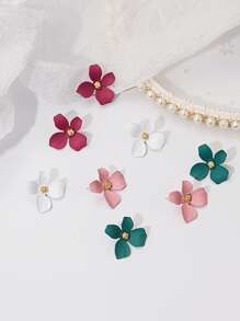 4對花朵設計耳釘 - 彩色 - 查看 1