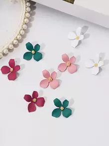 4對花朵設計耳釘 - 彩色 - 查看 2