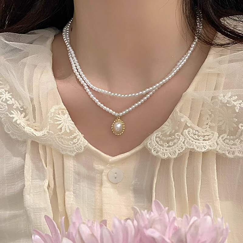 

Faux Pearl Decor Layered Necklace, White