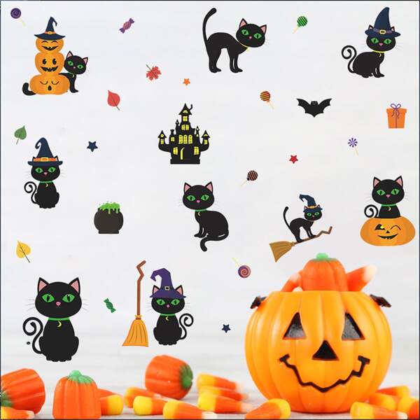 

Halloween Cat Pattern Wall Sticker, Multicolor