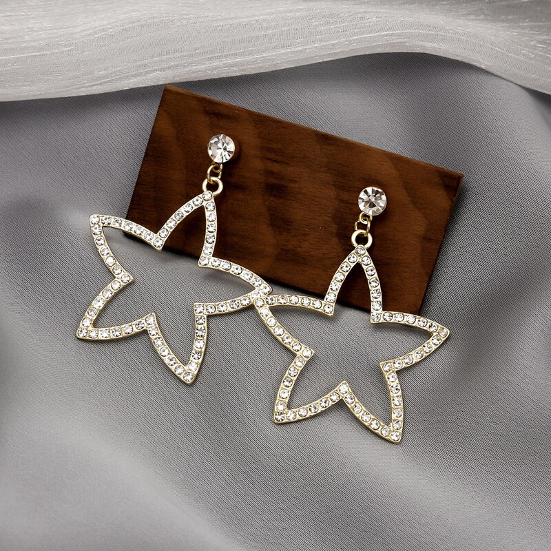 

Rhinestone Decor Star Drop Earrings, Gold