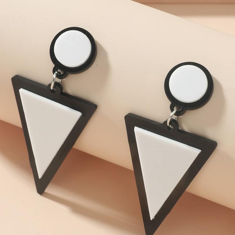 

Geo Drop Earrings, Black and white
