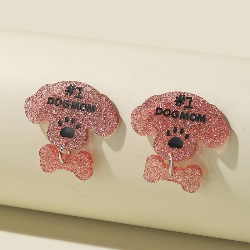 

Dog Drop Earrings, Pink