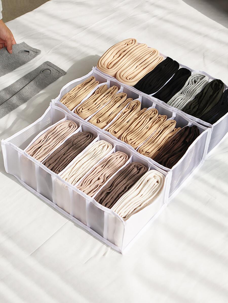 3 piezas Caja de almacenamiento de ropa interior - Blanco - Ver 1