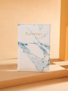 Marble Print Passport Case - Blue and White - View 1