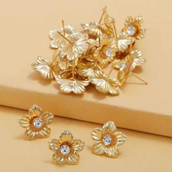 

10pairs Flower Decor Stud Earrings, Gold