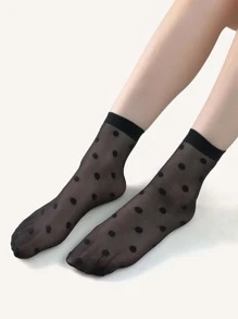 2pairs Polka Dot Crew Socks - Black - View 3