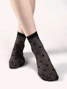 2pairs Polka Dot Crew Socks - Black - View 4