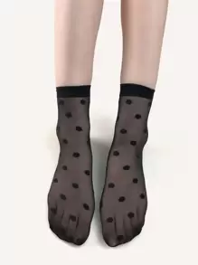 2pairs Polka Dot Crew Socks - Black - View 5