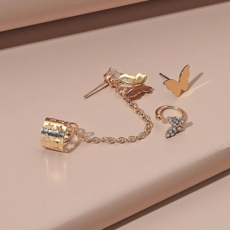 

3pcs Butterfly Decor Earrings, Gold