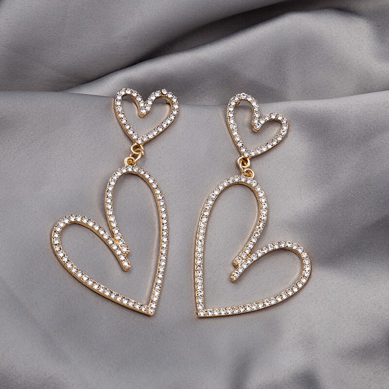 

Rhinestone Decor Heart Drop Earrings, Gold