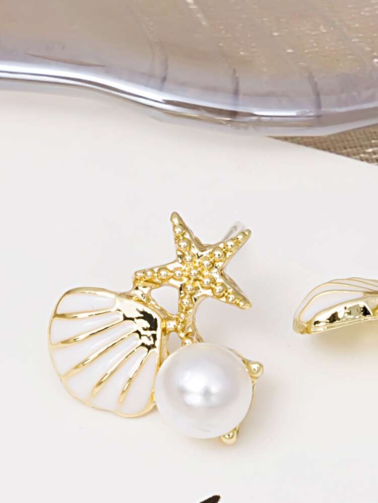 Shell & Starfish Decor Stud Earrings - Multicolor - View 5