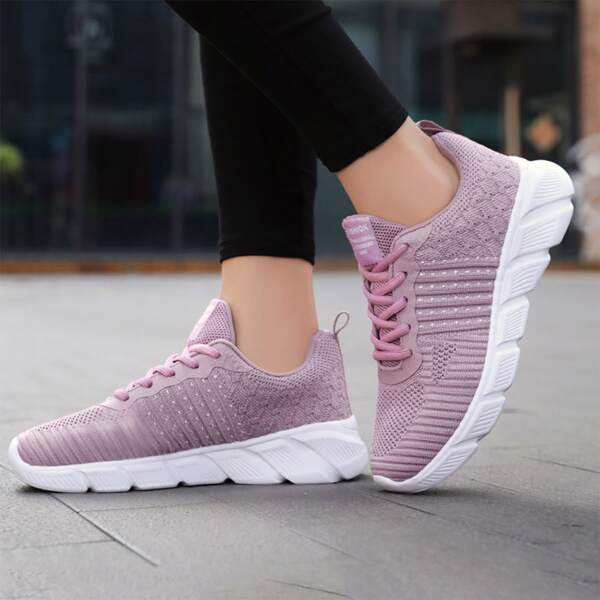 

Minimalist Lightweight Lace Up Front Sports Shoes, Pink