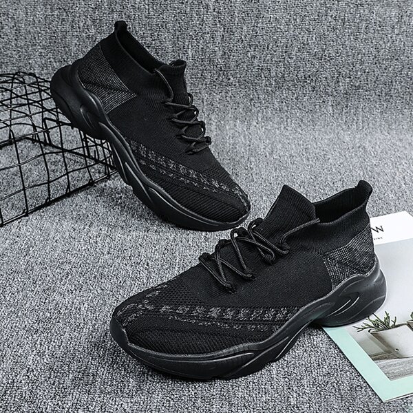 

Men Knit Detail Lace-up Front Sneakers, Black