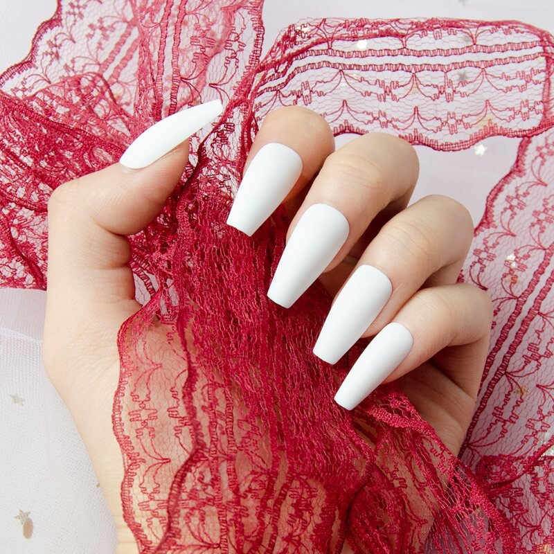 

24pcs Plain Fake Nail & 1pc Tape, White