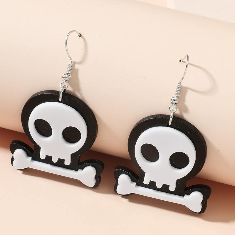 

Skull Drop Earrings, Black and white