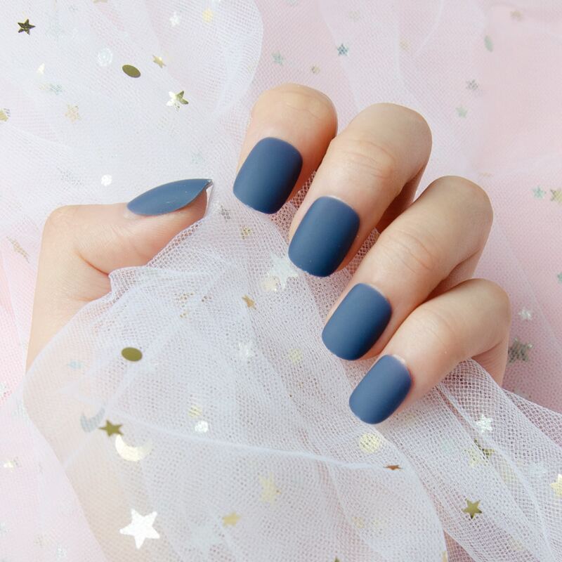 

24pcs Plain Fake Nail & 1pc Tape, Navy blue