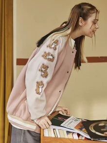 Cazadora tipo bomber oso con con bordado de letra de manga raglán - Multicolor - Ver 4