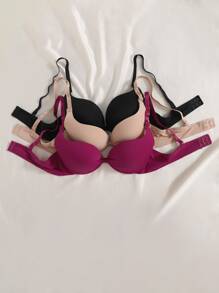 Women Casual Plain Fabric Backless Push Up Bra Set Multicolored - Multicolor - View 5