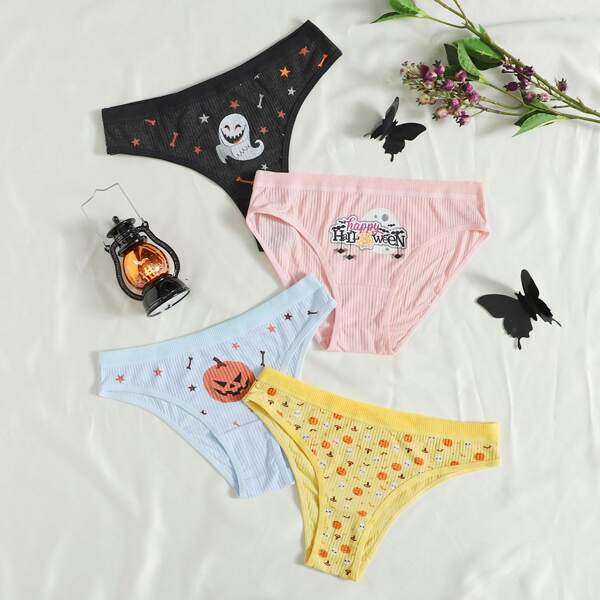 

4pack Halloween Print Panty Set, Multicolor