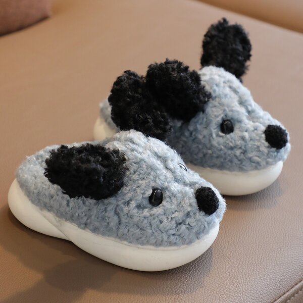 

Toddler Boys Fuzzy Cartoon Graphic Novelty Slippers, Grey