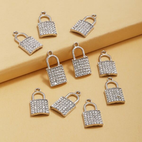 

10pcs Rhinestone Lock DIY Jewelry Pendant, Silver